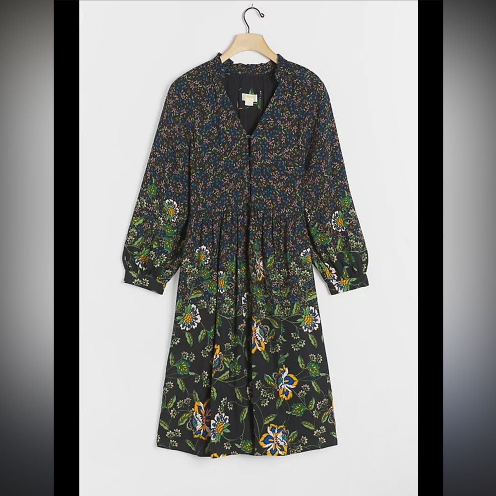 Anthropologie Black Floral Midi Dress